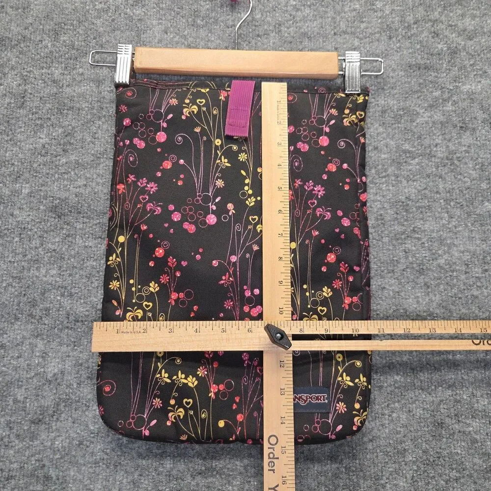 JanSport 15 in Laptop Sleeve Case Black Floral Padded Protective Lining Pink